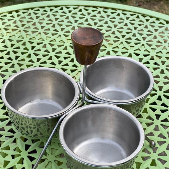 Condiment Server Caddy Mid-Century Modern Wood & Stainless - Picture 2 of 8